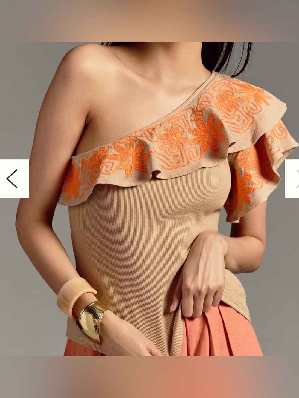 Anthropologie DOLAN Embroidered One-Shoulder Top